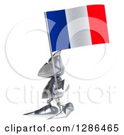 Clipart Of A 3d Medieval Knight Facing Left And Holding A French Flag Royalty Free Illustration