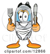 Clipart Picture Of A Wireless Cellular Telephone Mascot Cartoon Character Holding A Knife And Fork