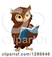 Poster, Art Print Of Brown Owl Thinking And Reading A Book