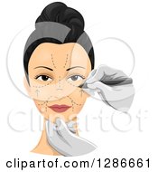 Clipart Of A Surgeons Hands Drawing Incision Marks On A Womans Face Royalty Free Vector Illustration by BNP Design Studio