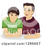 Clipart Of A Father Trying To Comfort His Sad Caucasian Son Royalty Free Vector Illustration