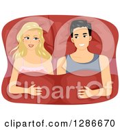 Poster, Art Print Of Happy Blond White Woman And Asian Man In Bed Together