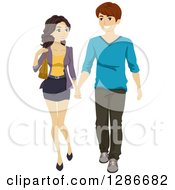 Poster, Art Print Of Happy Young Caucasian Teenage Couple Walking And Holding Hands