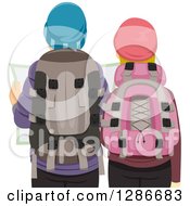 Clipart Of A Rear View Of A Caucasian Hiking Couple Viewing A Map Royalty Free Vector Illustration by BNP Design Studio