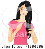 Clipart Of A Worried Asian Woman Finding A Gray Strand Of Hair Royalty Free Vector Illustration by BNP Design Studio