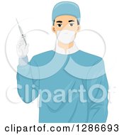 Poster, Art Print Of Young Male Doctor Surgeon Holding An Injection Or Syringe