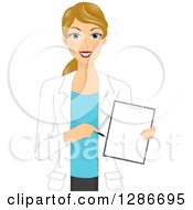 Clipart Of A Young Blond White Female Doctor Discussing A Medical Chart Royalty Free Vector Illustration by BNP Design Studio