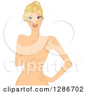 Happy Blond Caucaasian Woman Posing Nude With Her Arm Over Her Breasts