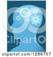 Poster, Art Print Of Blue Male Head In Profile With Cog Wheels Working In His Brain