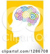 Poster, Art Print Of White Mans Head In Profile With Colorful Spirals In His Brain Over Yellow