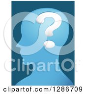 Poster, Art Print Of Blue Male Head In Profile With A Big Question Mark In His Brain