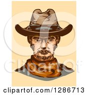 Poster, Art Print Of Portrait Of A Middle Aged Cowboy On Pastel Orange