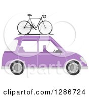 Poster, Art Print Of Bicycle Mounted On Top Of A Purple Car