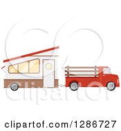 Poster, Art Print Of Red Pickup Truck Towing A Trailer House
