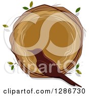 Clipart Of A Brown Silhouetted Bird Sitting On The Rim Of An Empty Nest Royalty Free Vector Illustration