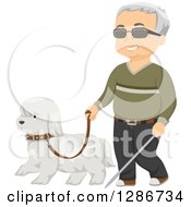 Poster, Art Print Of White Seeing Eye Guide Dog Walking With A Happy Blind Senior White Man