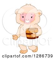 Poster, Art Print Of Happy Macaque Monkey Holding A Barrel And Ready For A Bath At A Hot Spring