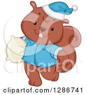 Poster, Art Print Of Happy Squirrel In Pajamas Carrying A Pillow