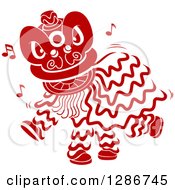 Red Stencil Styled Chinese Dancing Lion