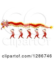 Chinese Boys Performing A New Year Dragon Dance