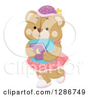 Clipart Of A Cute Female Teddy Bear Carrying A Bed Time Story Book And Pillow Royalty Free Vector Illustration