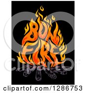 Poster, Art Print Of Flames Spelling Out Bon Fire Over Logs On Black