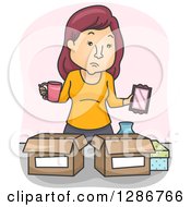 Cartoon White Woman Going Through Belongings And Packing