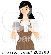 Poster, Art Print Of Happy Asian Barista Woman Holding A Coffee Pot And Cup
