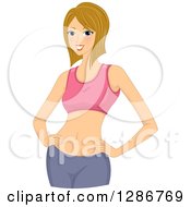Poster, Art Print Of Fit Dirty Blond White Woman Showing Her Flat Belly
