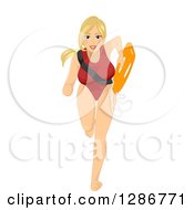 Clipart Of A Blond White Female Lifeguard Running Royalty Free Vector Illustration