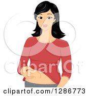 Poster, Art Print Of Young Asian Woman Squeezing Belly Fat