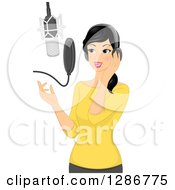 Poster, Art Print Of Young Asian Woman Singing In A Music Studio