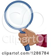 Clipart Of A Black Haand Holding Out A Blue Magnifying Glass Royalty Free Vector Illustration