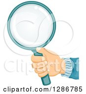 Clipart Of A White Haand Holding Out A Magnifying Glass Royalty Free Vector Illustration