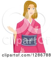 Dirty Blond White Woman Presenting And Wearing A Kimono