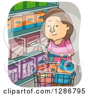 Poster, Art Print Of Cartoon Brunette White Woman Grocery Shopping With A List