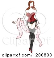 Poster, Art Print Of Sketched Lingerie Model In A Corset Garter Belt And Feather Boa