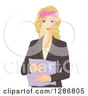 Poster, Art Print Of Happy Blond White Business Woman Ready To Take A Nap