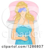 Blond White Woman Sleeping With An Eye Mask And Music Ear Buds