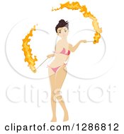 Clipart Of A Brunette White Woman Fire Dancing In A Bikini Royalty Free Vector Illustration by BNP Design Studio