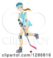 Poster, Art Print Of Blond White Teenage Roller Hockey Player Girl