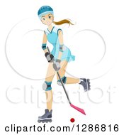 Clipart Of A Blond White Teenage Roller Hockey Player Girl Royalty Free Vector Illustration by BNP Design Studio