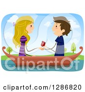 Poster, Art Print Of Caucasian Stick Couple With The Man Proposing To A Woman In A Boat