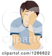 Clipart Of A Sad Brunette White Teenage Boy Crying Royalty Free Vector Illustration