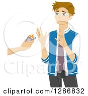 Poster, Art Print Of Blond White Teenage Boy Refusing An Offer Of Cigarettes