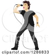 Clipart Of A Male Musician In All Black Singing Rock Music Into A Microphone Royalty Free Vector Illustration by BNP Design Studio