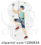 Clipart Of A Dirty Blond White Man Climbing A Wall In A Harness Royalty Free Vector Illustration