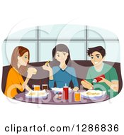 Poster, Art Print Of Group Of Caucasian Male And Female Friends Eating At A Diner