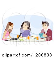 Poster, Art Print Of Group Of Young Women And A Man Studying At A Table Together