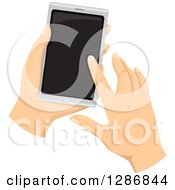 Poster, Art Print Of Caucasian Hands Using A Touchscreen Smar Cell Phone